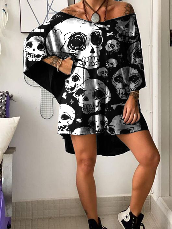 Punk skull print casual loose dress