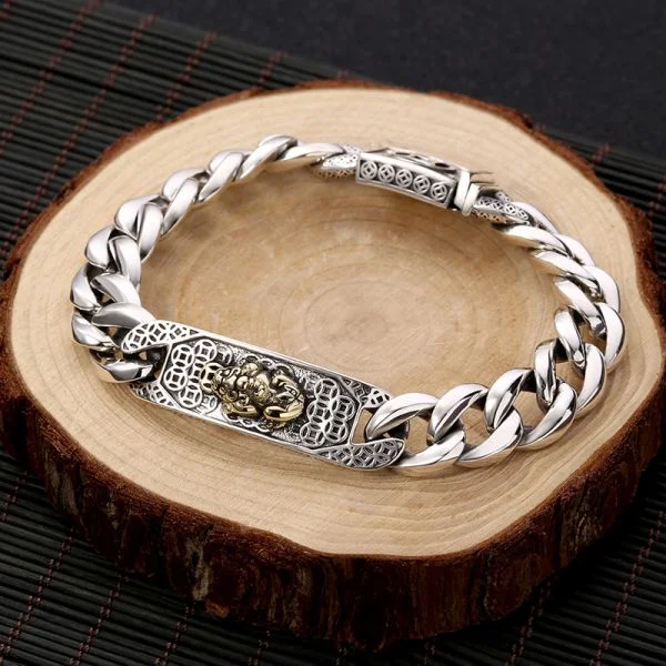 Sterling Silver Pixiu Curb Chain Bracelet