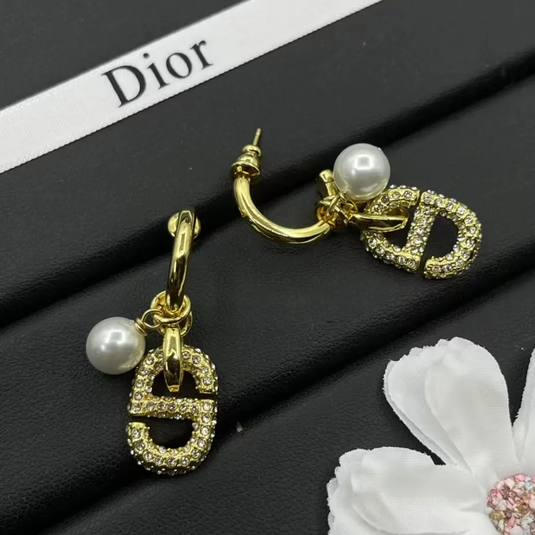 Dior Hoop with Pearl and CD Dangle Earrings