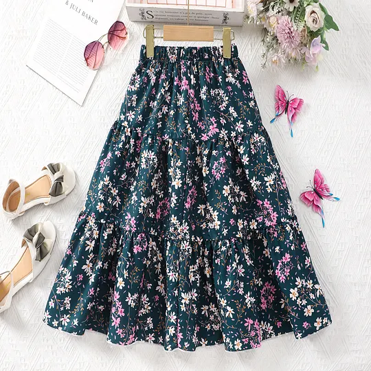 【7Y-13Y】Girls' Floral Print Skirt