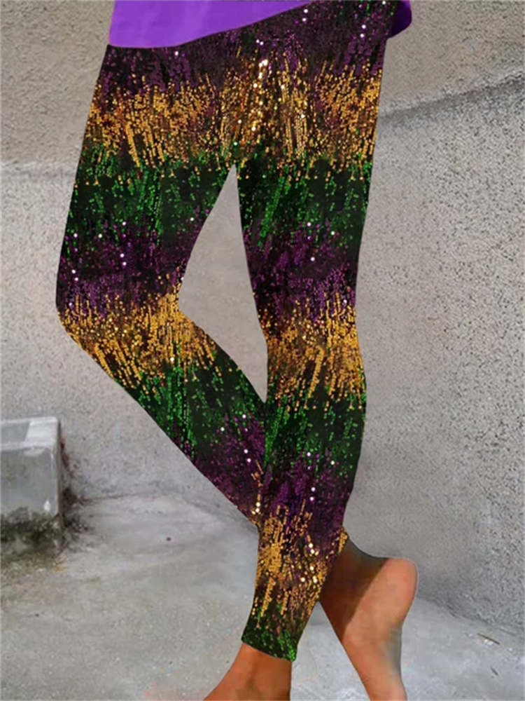 VChics Women'S Casual Mardi Gras Printed Leggings