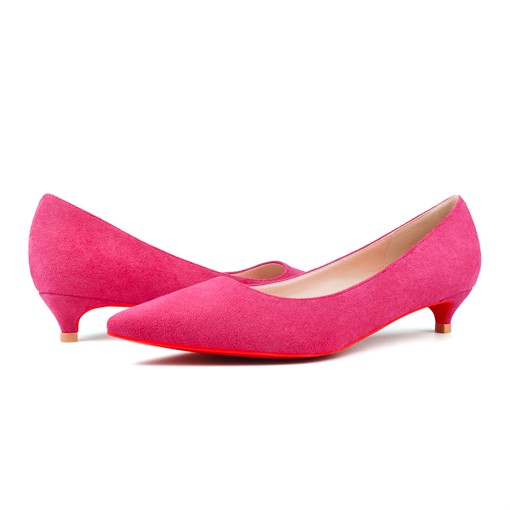 30mm Pointed Toe Red Bottom Kitten Heels Slip On Daily Office