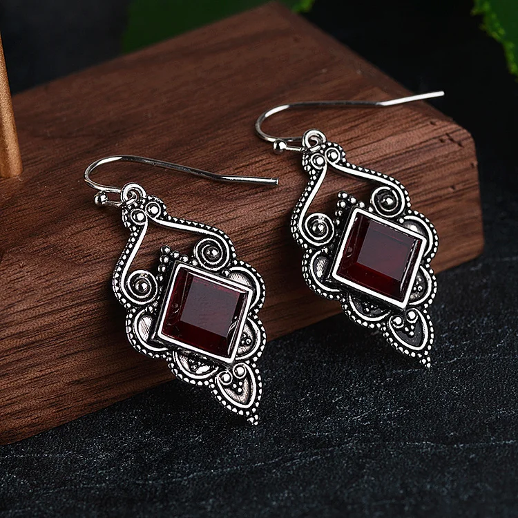 Vintage Silver Ruby Auspicious Cloud Earrings