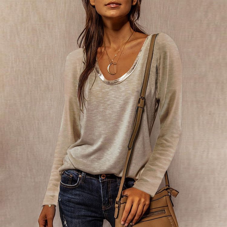 Round Neck Long Sleeves Casual Blouses