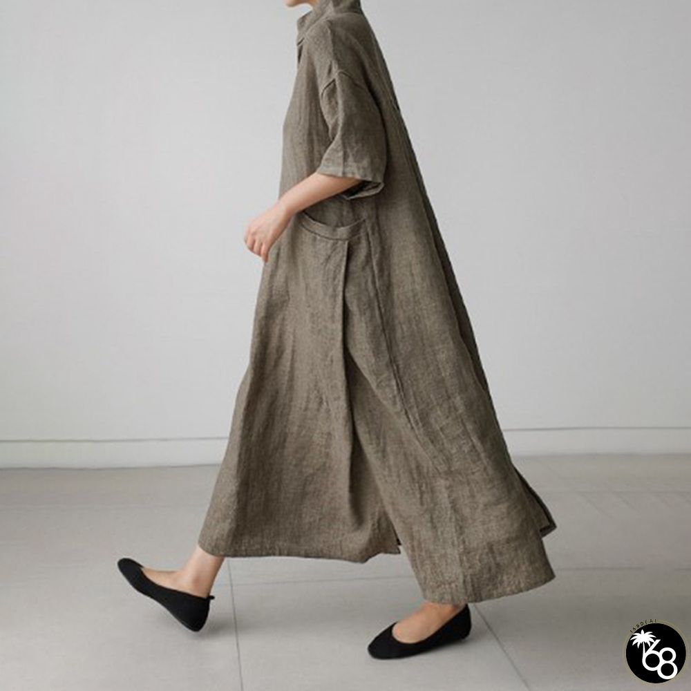 Lapel V Neck Comfy Maxi Dress | 168DEAL