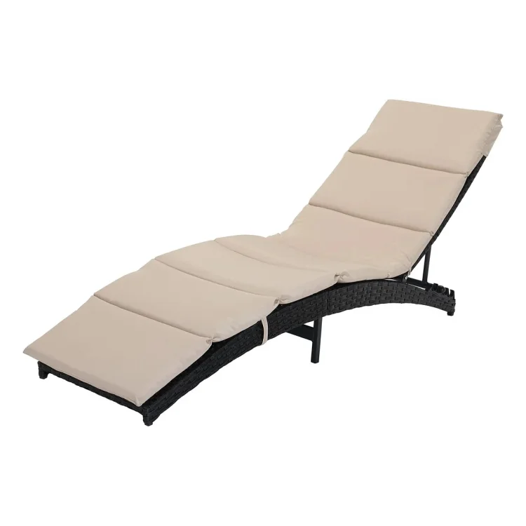 GRAND PATIO Outdoor Lounge Chairs Arc Aluminum All-Weather Wicker 4-Position Adjustable Folding Patio Chaise Lounge with Cushion, Beige