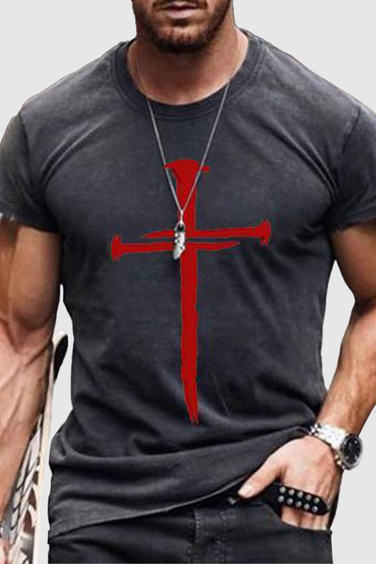 BrosWear Men's Hipster Cross Faith Print T-shirt