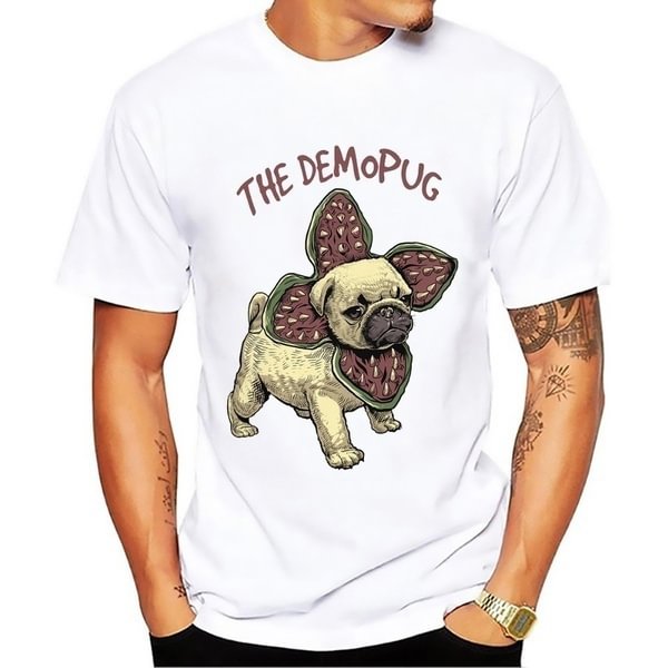 Chomper Demogorgon Demopug Funny Tshirt Men New White Casual Homme Stranger Thing Pug Corgi T Shirt - Life is Beautiful for You - SheChoic