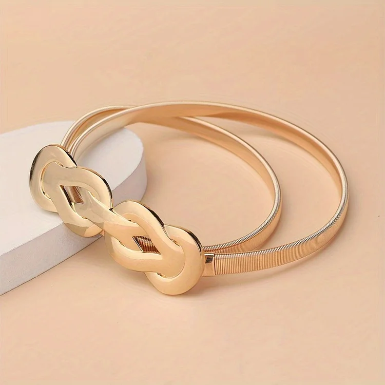 Geometric Knot Elastic Girdle Golden & Silvery Elegant Dress Belt Trend Metal Waistband Women Decorative Belt For Spring Summer