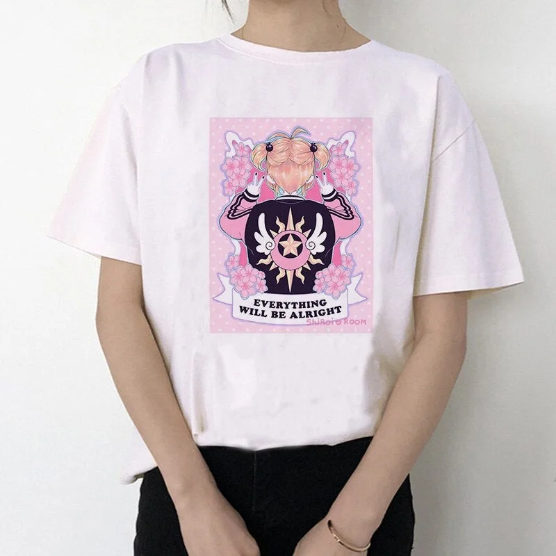 Cute Cat Tshirt Cartoon Top Tees Female Moon Summer New Fashion T Shirt Women Harajuku Short Sleeve Fun Ulzzang T-Shirt