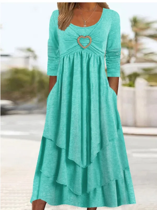 Comfy Plain Long Sleeve Midi Dress