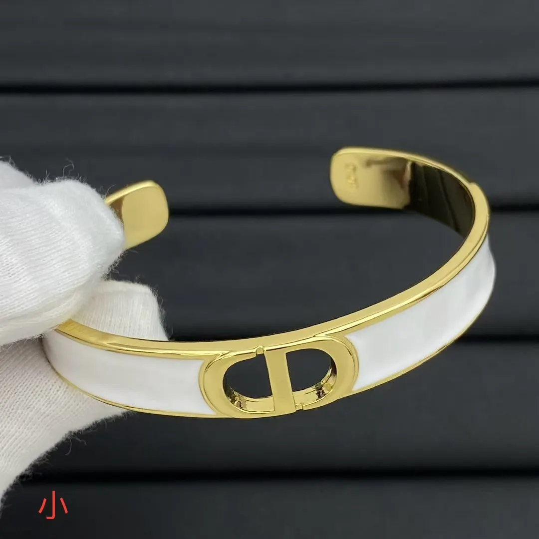 Dior White Enamel Open Cuff Bangle Bracelet - Narrow