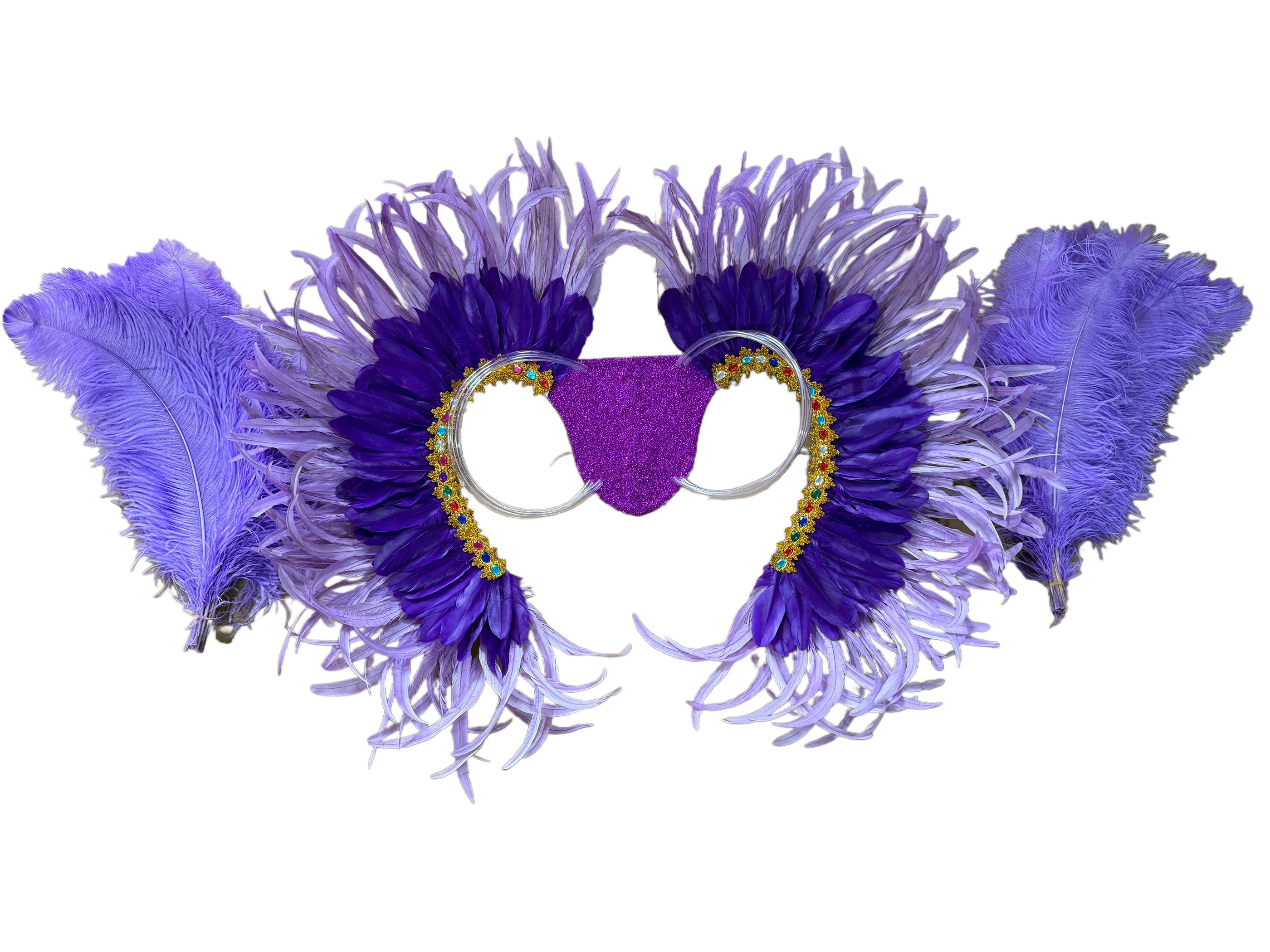 VCSHOES Feather headdress samba costume carnival halloween party bar performance hat makeup dance wings parade Yellow Royal Blue