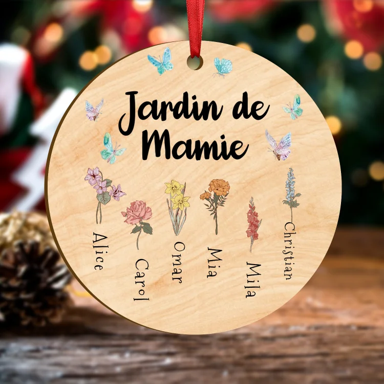 Ornements de Noël Bois 1-6 Prénoms Personnalisés Fleur de Naissance pour Mamie Jessemade FR