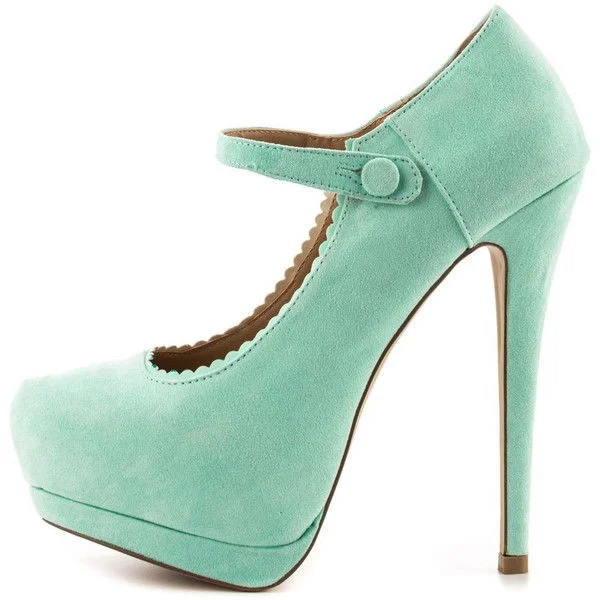 Mint Green Suede Mary Jane High Heels Vdcoo
