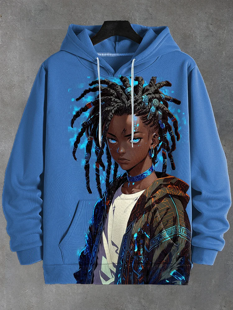 Men's Future Sci Fi Hip Hop Black Art Print Casual Hoodie