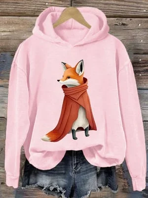 Women's Fun Fox Print Long Sleeve Hoodie