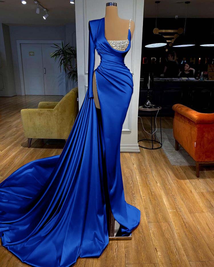 Daisda Chic Pink One Long Sleeve Slit Prom Dress Gown