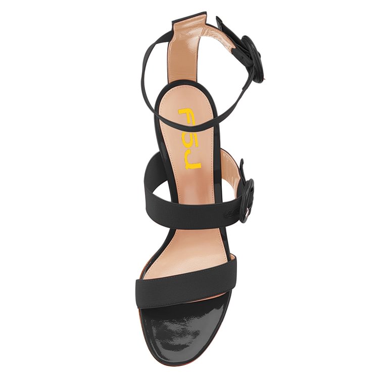 Black buckles Ankle Strap Gladiator Heels Sandals |FSJ Shoes