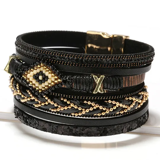 Bohemian style eyes rice beads hand-woven leather bracelet women's simple jewelry