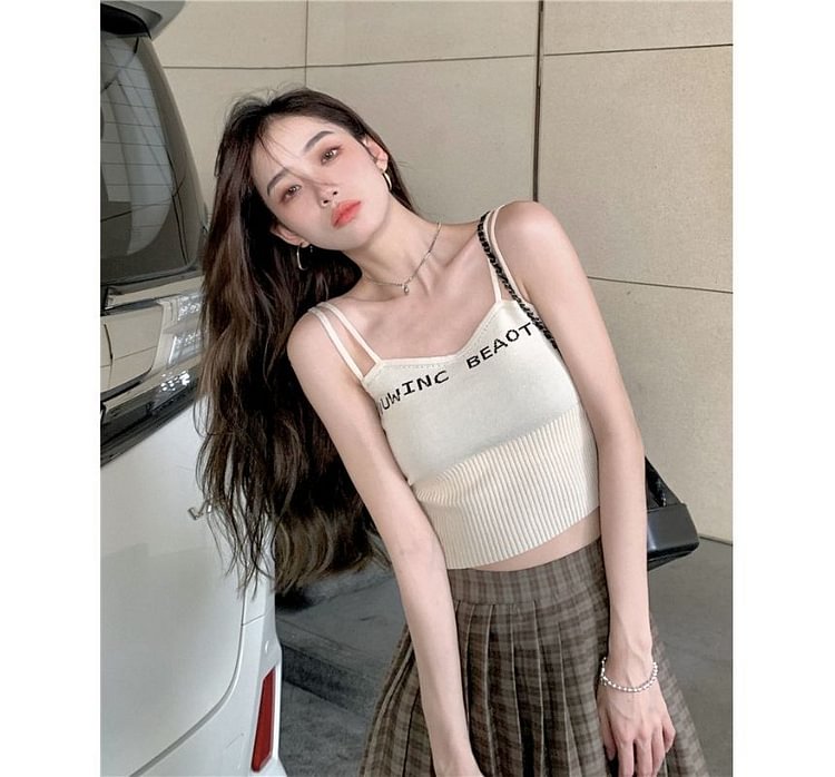 Lettering Knit Camisole Top SE191