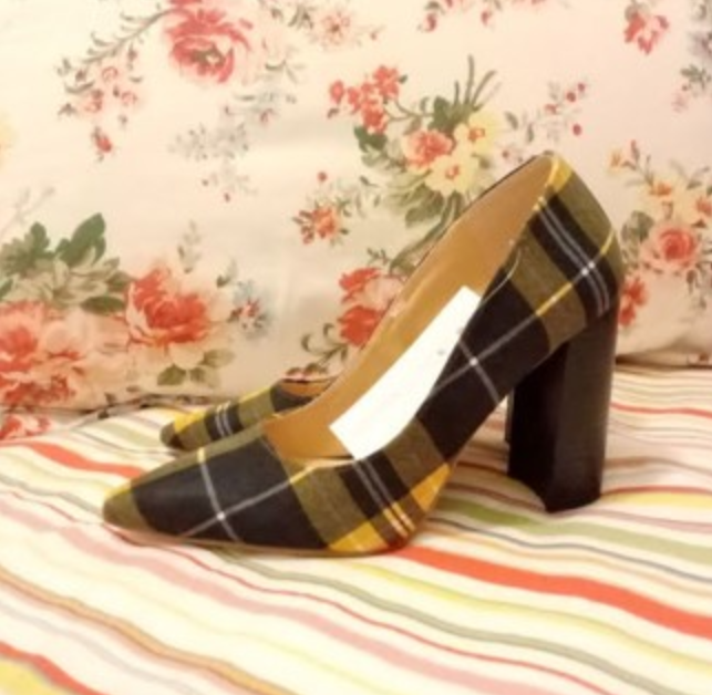 Tartan Chunky Heel Pumps Vdcoo