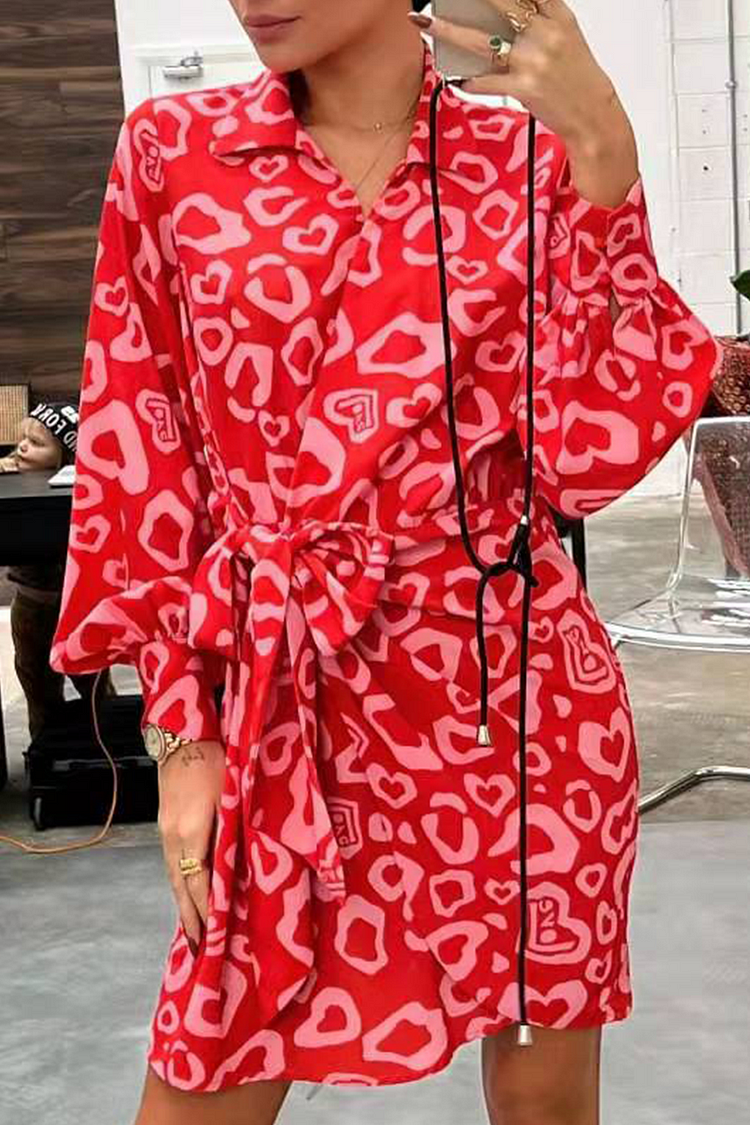 Casual Print Split Joint Turndown Collar Shirt Dress Dresses - Life is Beautiful for You - SheChoic