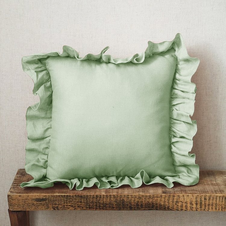 Light Green Ruffle 100% Flax Linen Pillowcases-ChouChouHome