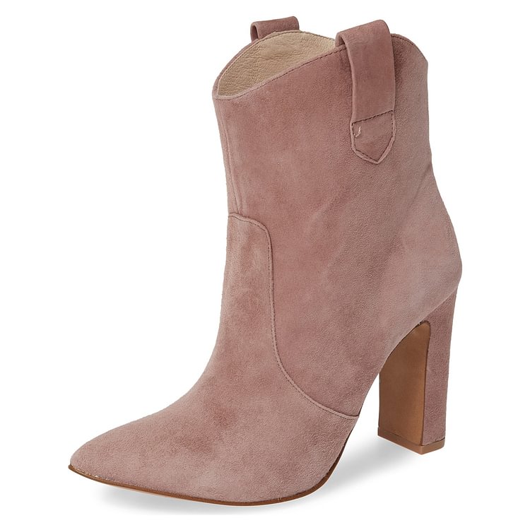 Blush Almond Toe Chunky Heel Boots Vintage Ankle Booties |FSJ Shoes