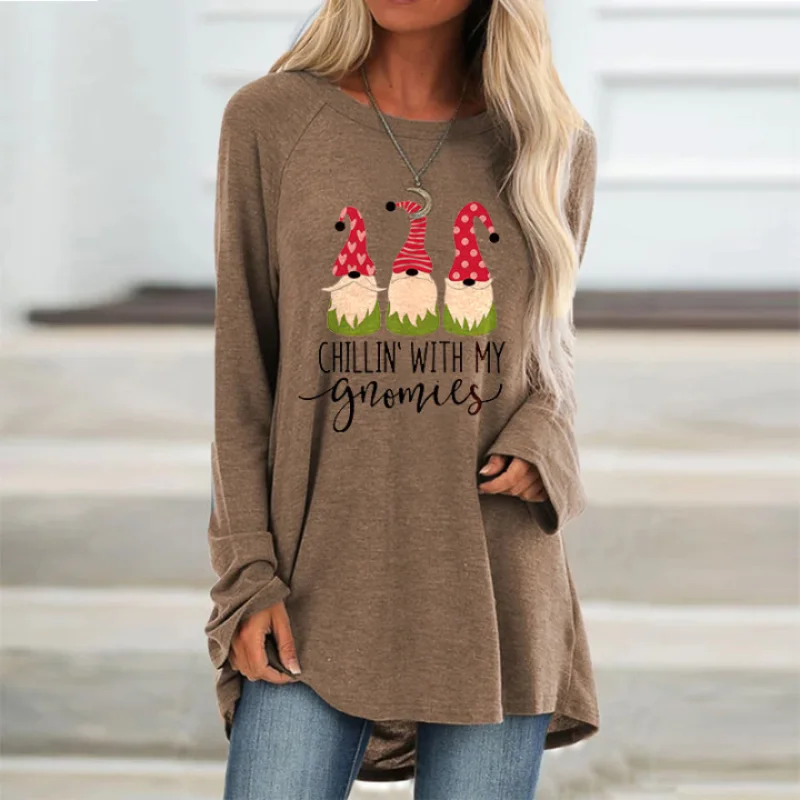 Chilling With My Gnomies Printed Crew Neck Women's T-shirt