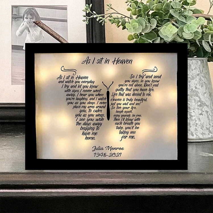 Personalized Butterfly Frame As I Sit in Heaven Lighted Shadow Box Memorial Gifts