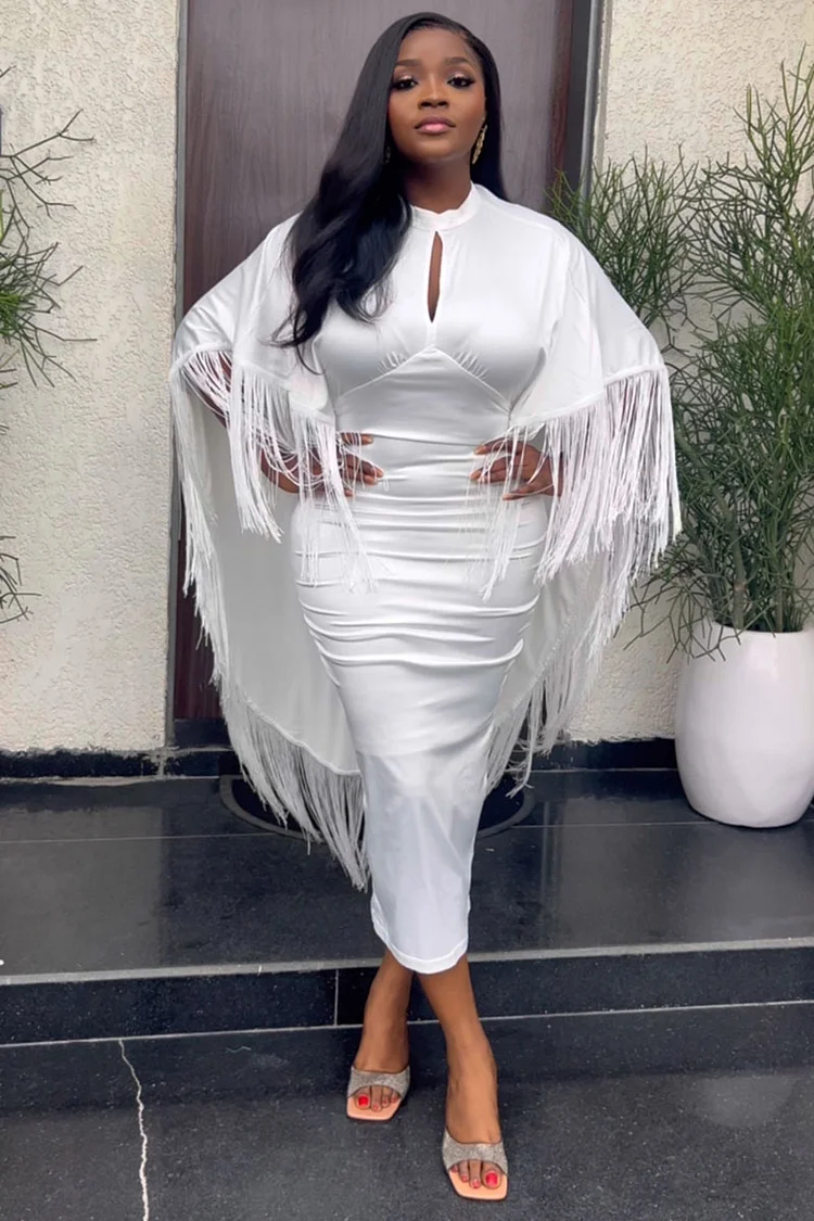 Fringed Cutout Irregular Midi Cloak Bodycon Dresses