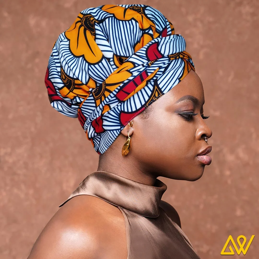 African Print Head Wrap With Satin-Lined -AW1143