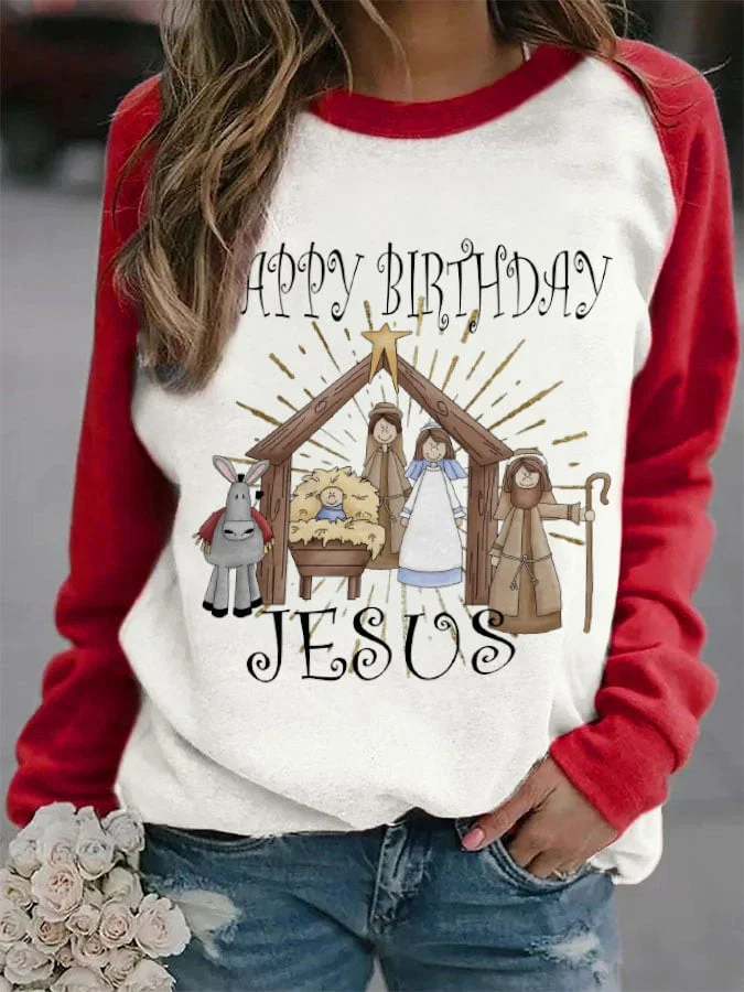 Women's Happy Birthday Jesus  Print Casual Sweatshirt socialshop