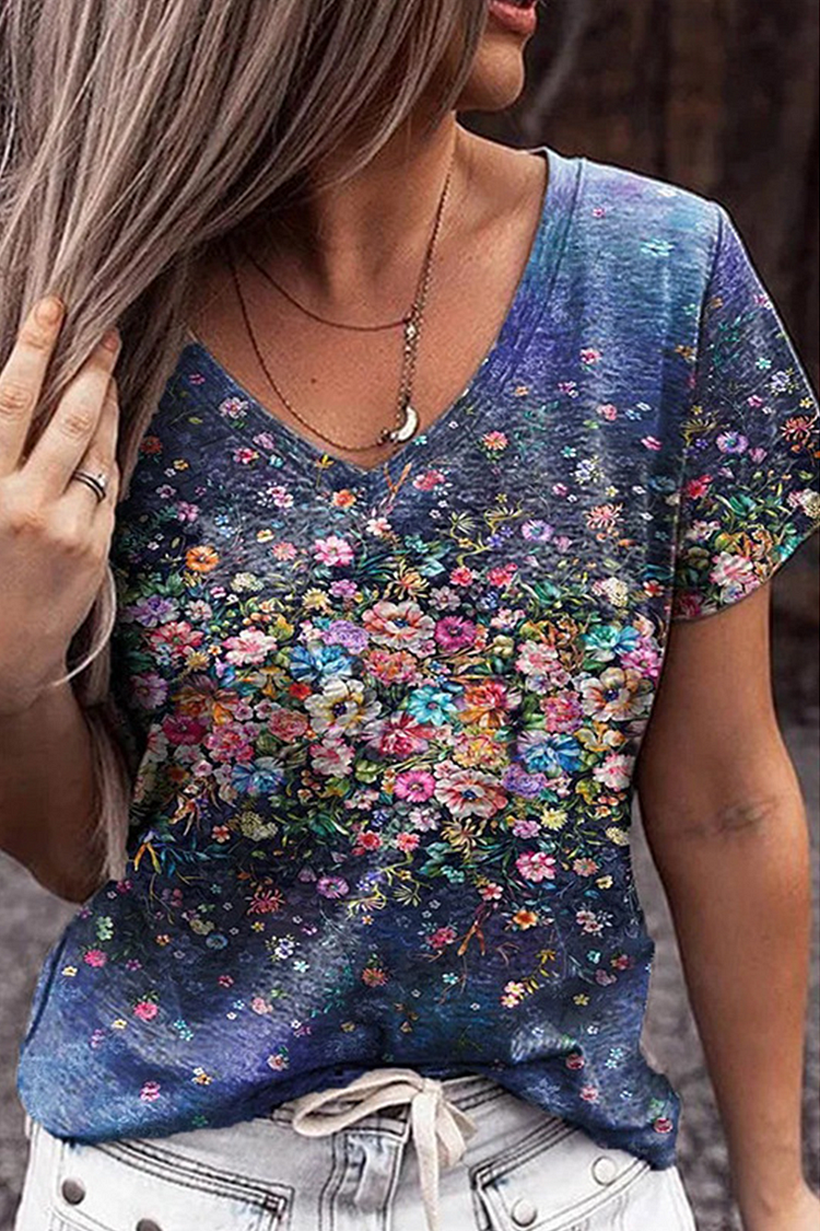 Casual Print Basic V Neck T-Shirts - Life is Beautiful for You - SheChoic