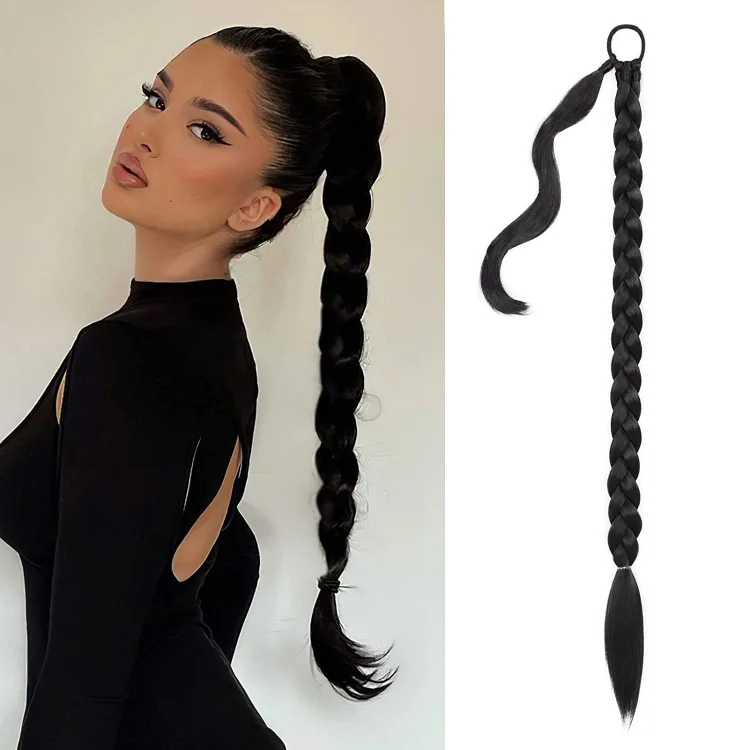 Long Braided Ponytail Synthetic Hair Extension With Hair Tie