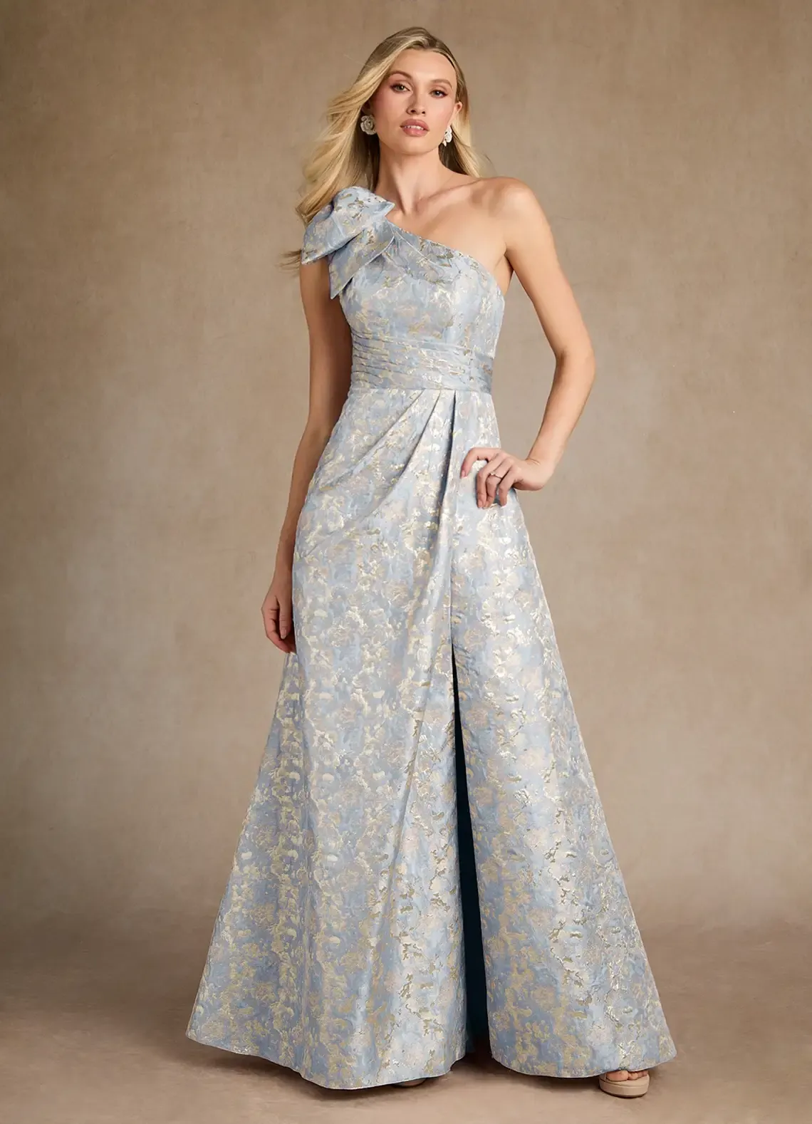 Lussooy Luxurious One Shoulder Sleeveless Split Printing Mother of The Bride Dress