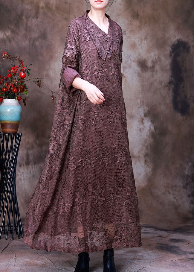 Plus Size Art Coffee Asymmetrical Lace Dress
