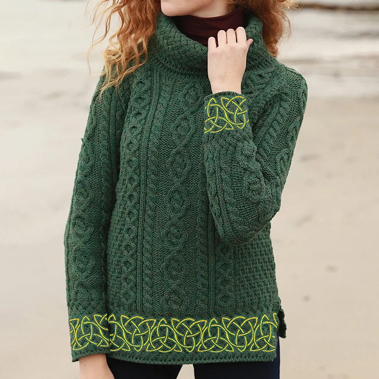 Celtic Trinity Knot Turtleneck Aran Sweater