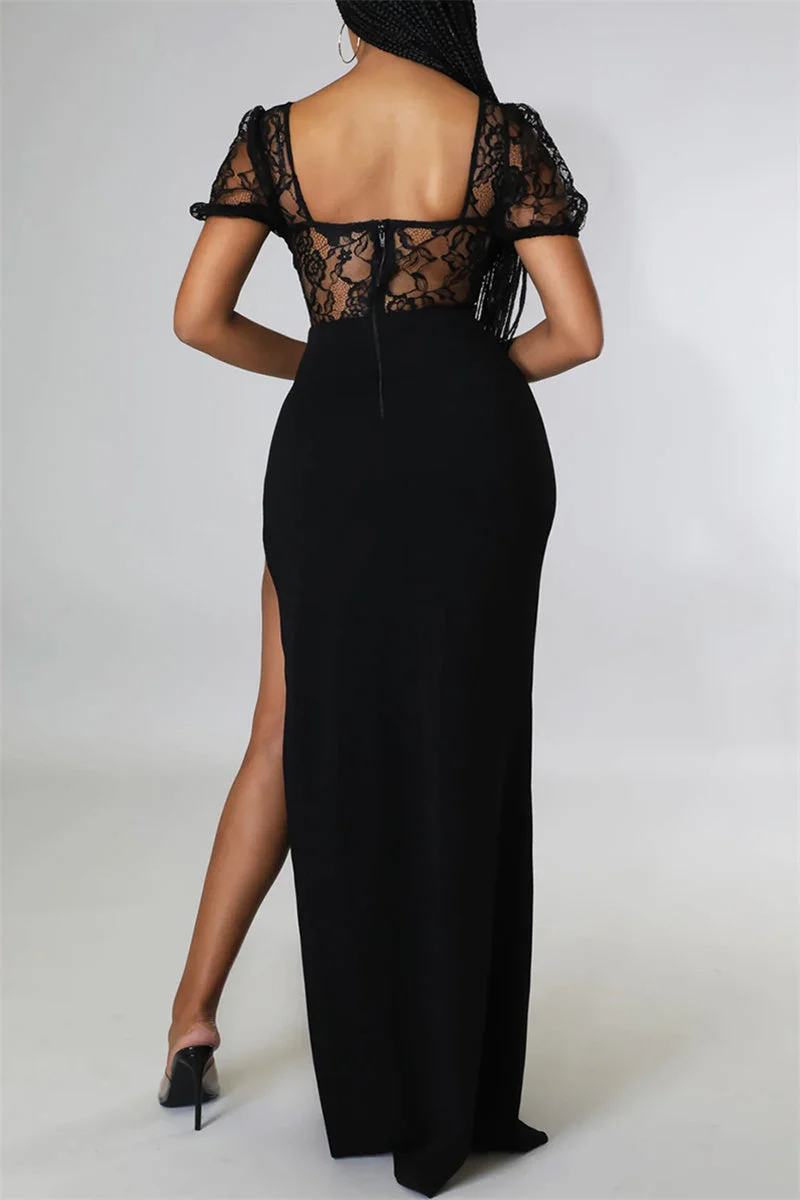 Sexy Solid Split Joint See Through Backless Slit V Neck Evening Dress