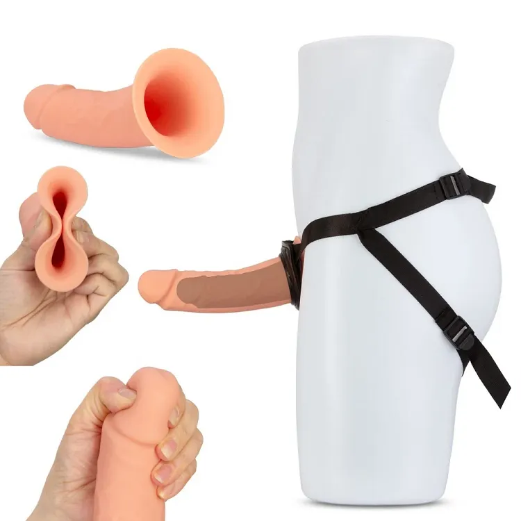 pornhint Pornhint Silicone Realistic 6" Male Hollow Strap-on Harness Dildo Penis Cock Extension Vibrator