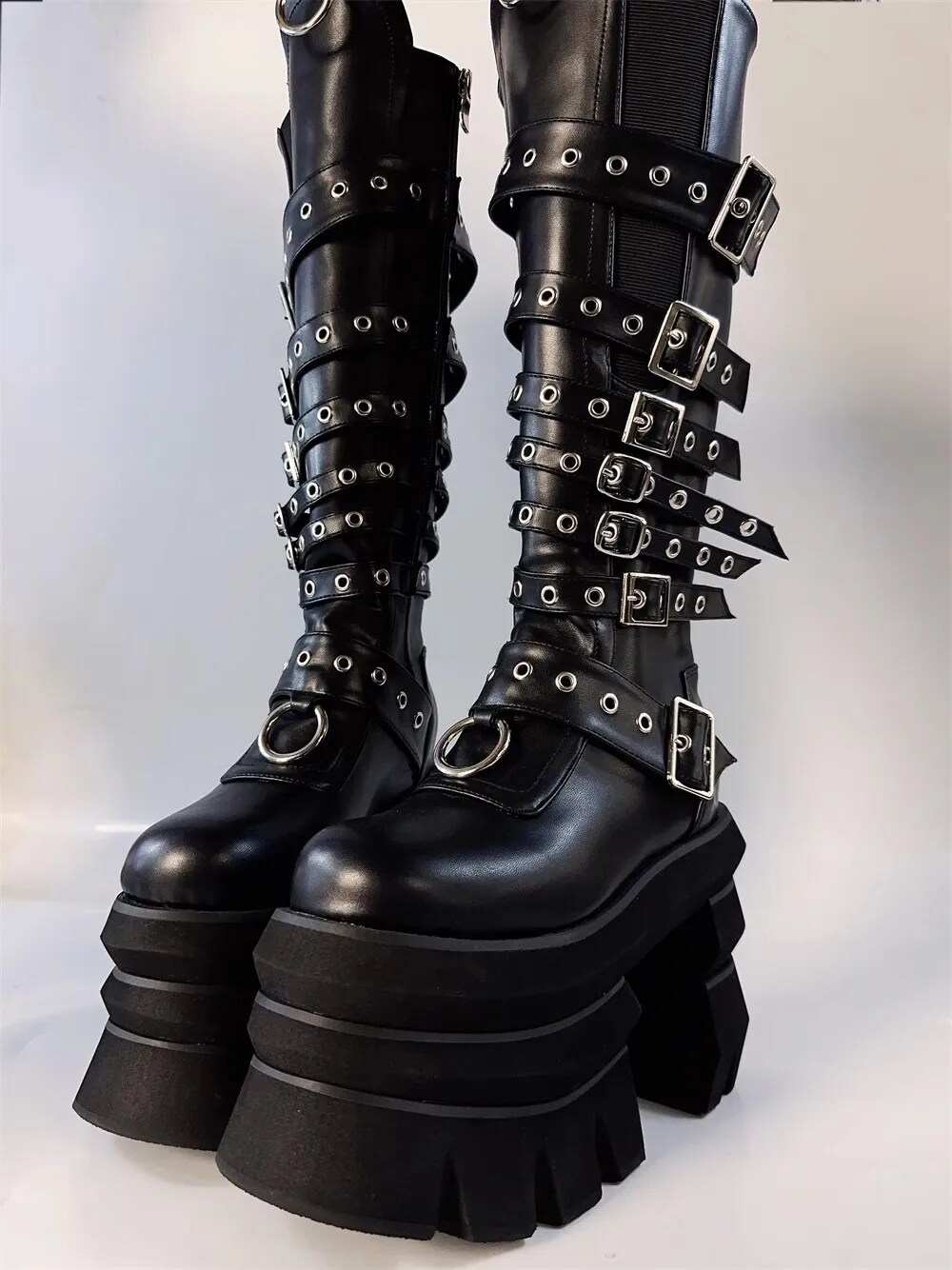 VCshoes Women Motorcycle Long Boots Woman High Thick Heels Pumps Lady Knight Boots Girl Punk Dark Boots Martin Boots 13cm