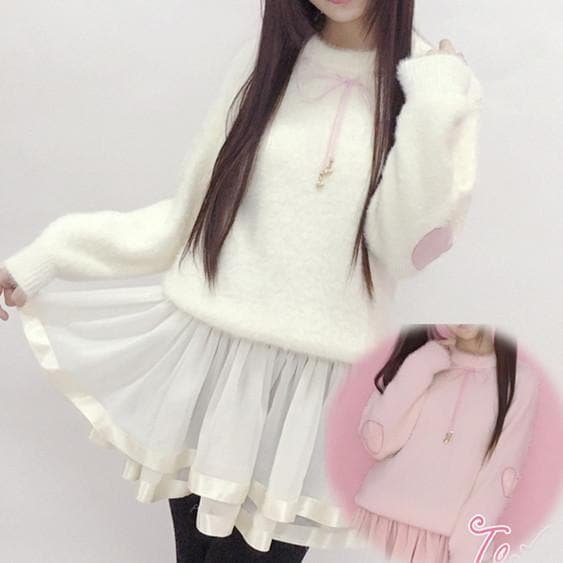 Pink Kawaii Heart-shaped Patch Sweater Top SP178705