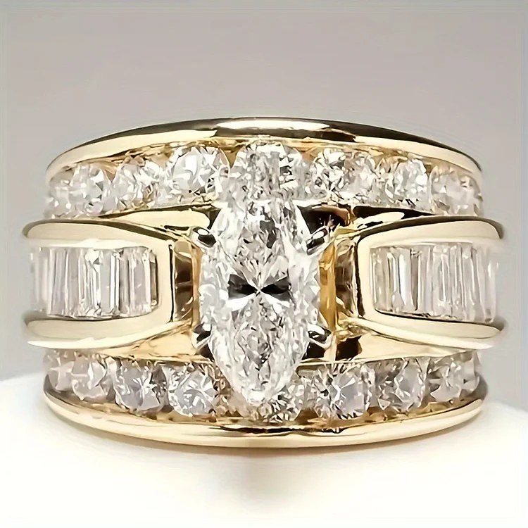 Sparkling Three Row White Zircon Engagement Ring For Women Delicate Jewelry VangoghDress