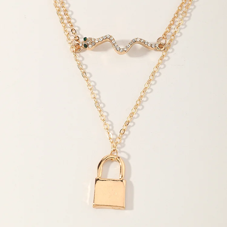 Nz1487 Fashion Ornament Popular Personalized Double-Layer Lock Necklace Creative Diamond Snake Necklace