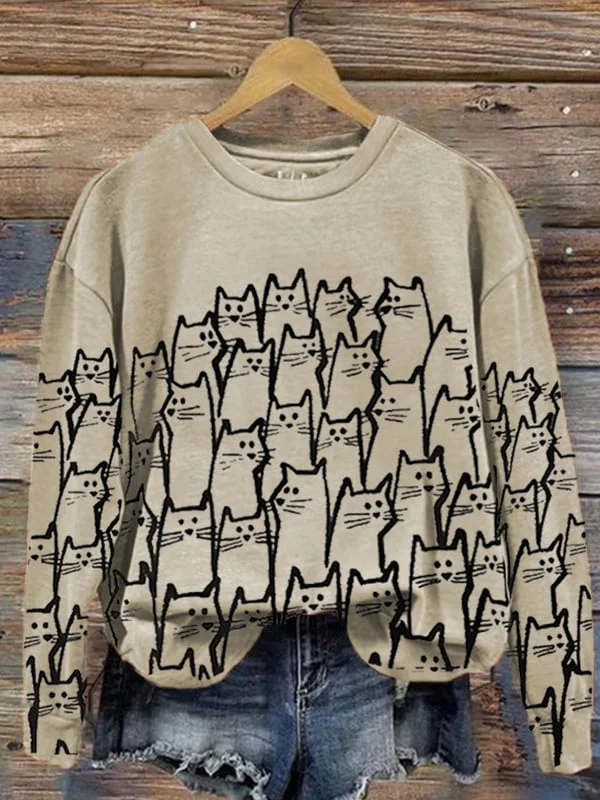 Women's Cute Cat Print Sweatshirt