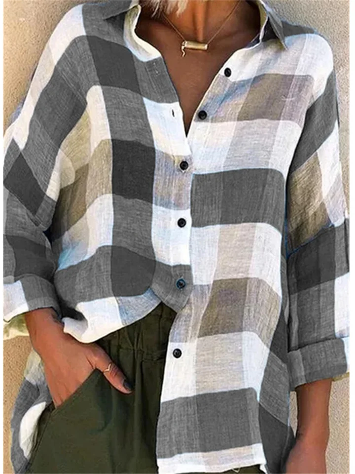 Autumn New Women's Casual Loose Plaid Printed Shirt Comfortable Commuter Style Big Size Tops Women
