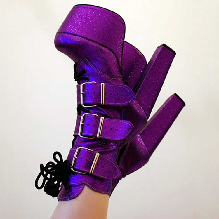 Round Toe Chunky Heel Ankle Booties with Strappy Details Vdcoo