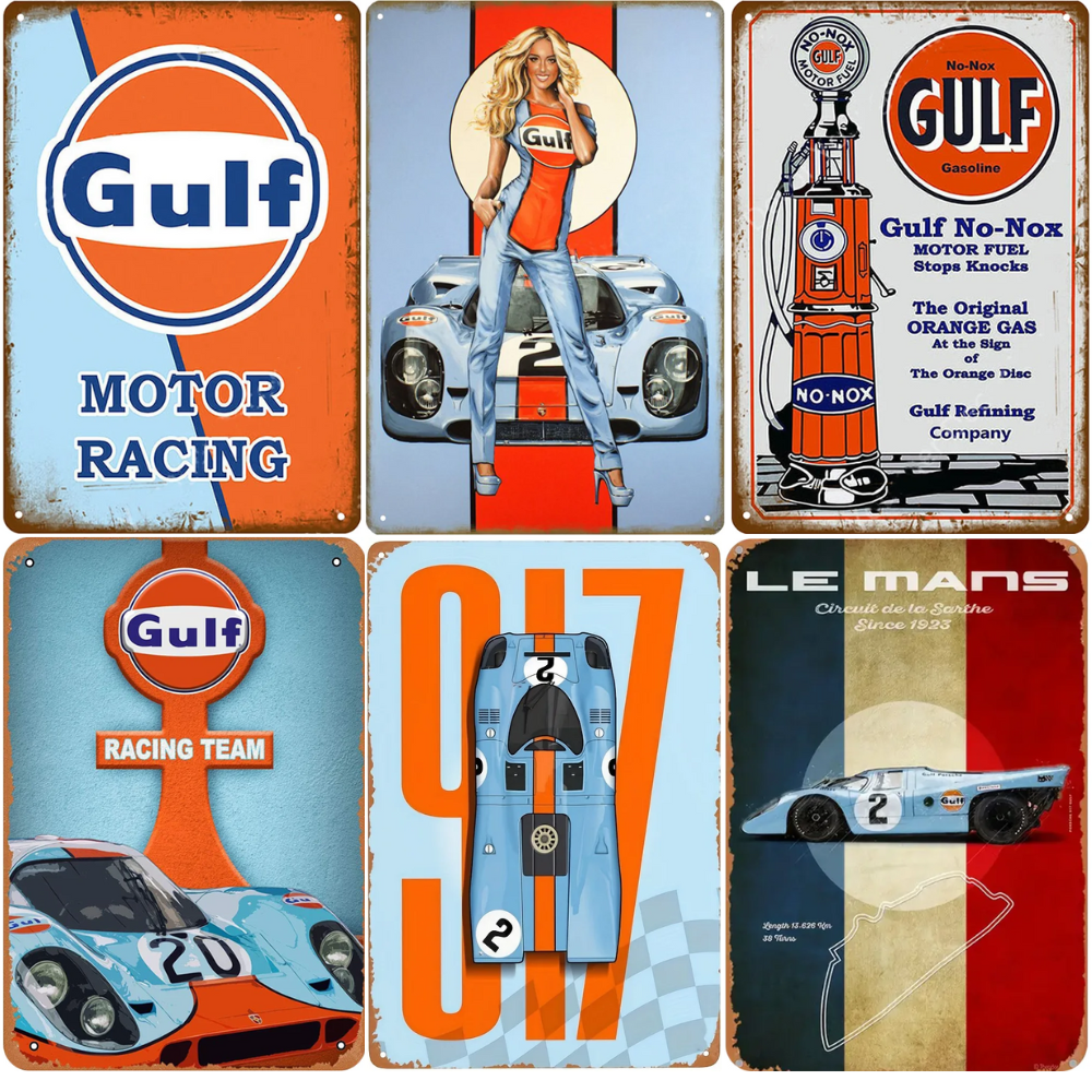 Plaque En Tôle Gulf Racing Team – 30 X 20 Cm – Style Rétro – Neuve Sous Blister