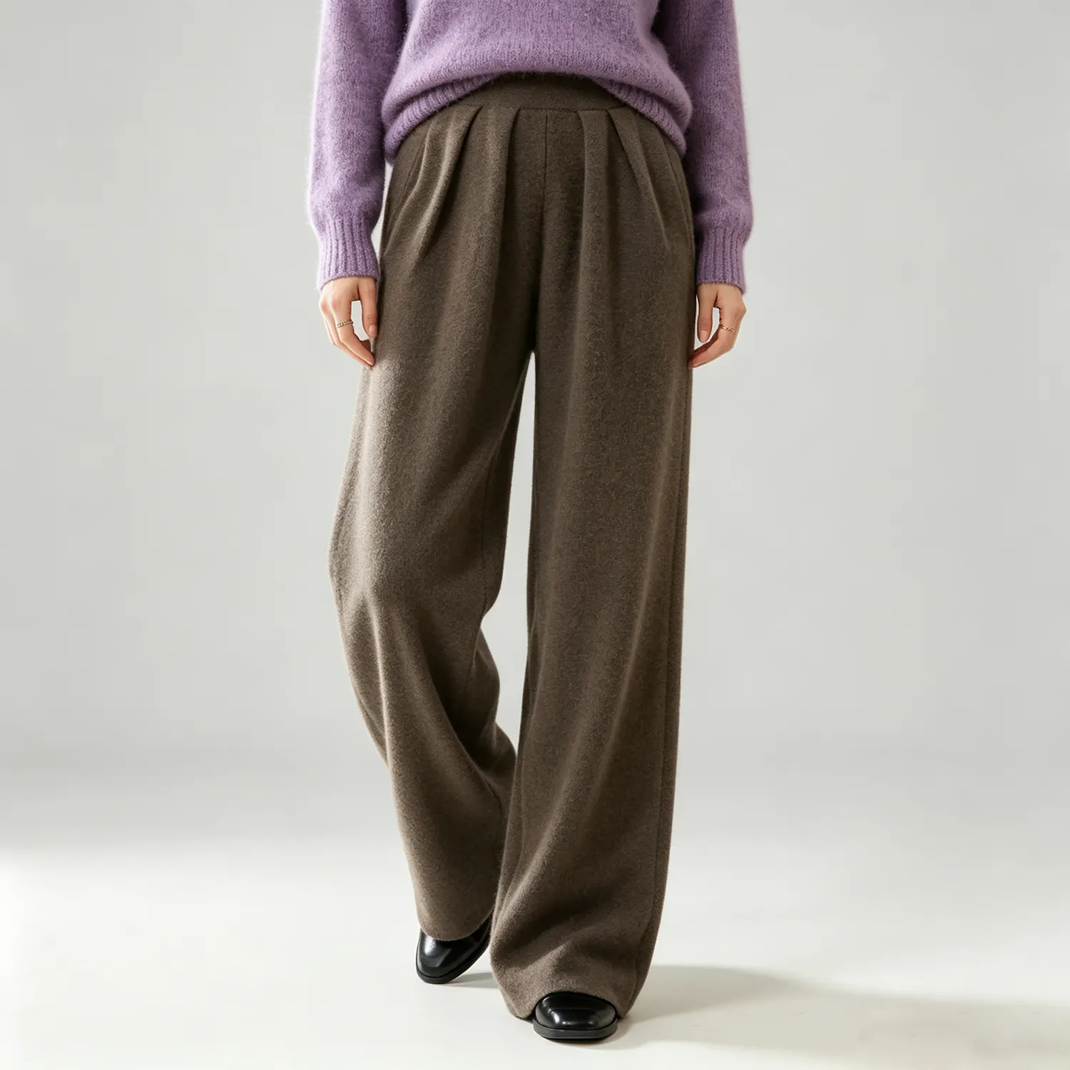 Cashmere Wool Blend Knit Pants Center Seam Wide Leg Quiet Luxury Daily Style REAL SILK LIFE